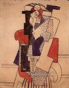  armchair - Woman with hat in an armchair 1915 cubist Pablo Picasso